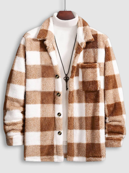 Men's Plaid Fleece Button Jacket