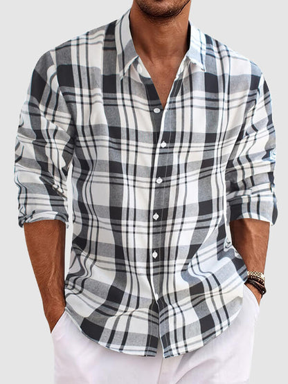 Men's Long Sleeve Shirt Color Block Patchwork