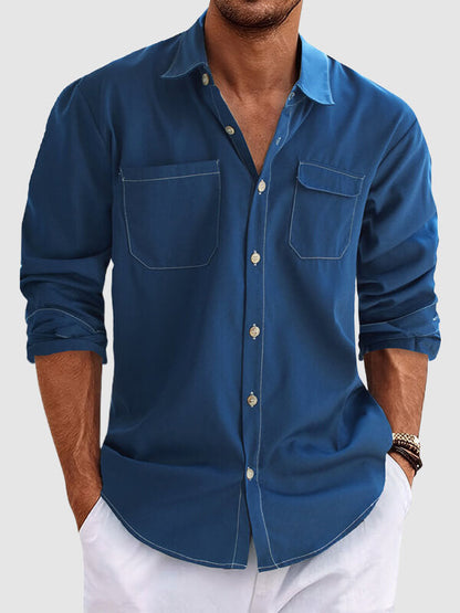 Men's Solid Blue Long Sleeve Shirt