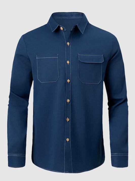 Men's Solid Blue Long Sleeve Shirt