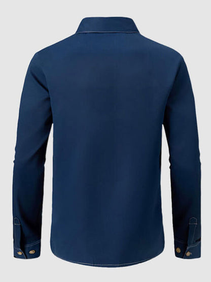 Men's Solid Blue Long Sleeve Shirt