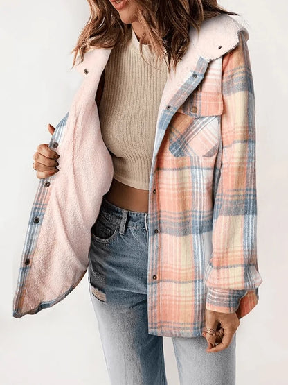 MONA Plaid Hooded Fleece Coat