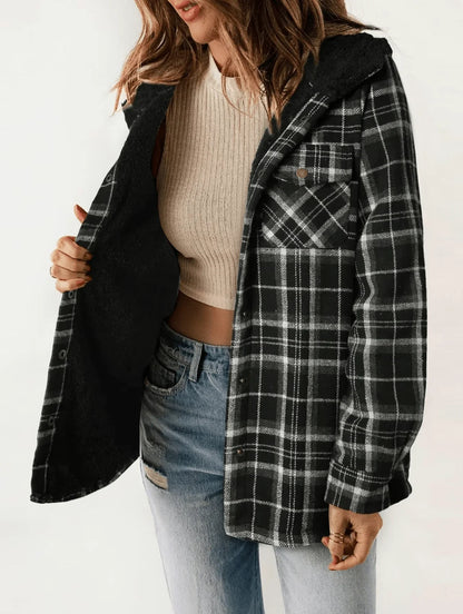 MONA Plaid Hooded Fleece Coat