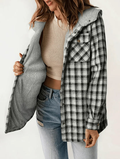 MONA Plaid Hooded Fleece Coat