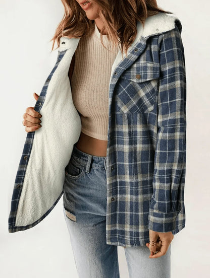 MONA Plaid Hooded Fleece Coat